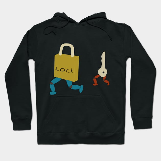 Illustration of a key chasing a lock Hoodie by Jorgi125